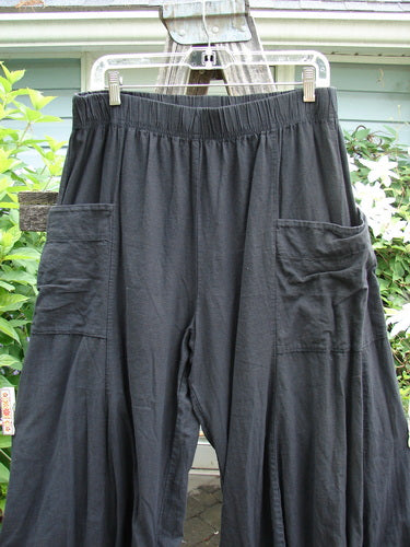 Barclay Linen Tie Bottom Billow Pocket Pant Unpainted Black Size 0, showcasing a billowing lower fall, full elastic waist, dimensional wide swingy lowers, and interior tie-up draw cords for versatile length adjustment.