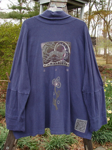 1995 Reprocessed Deco Jacket Greyhound Royal Orchid OSFA featuring a dense, nubby texture with a double buttonhole, oversized vintage closure, and painted pockets.