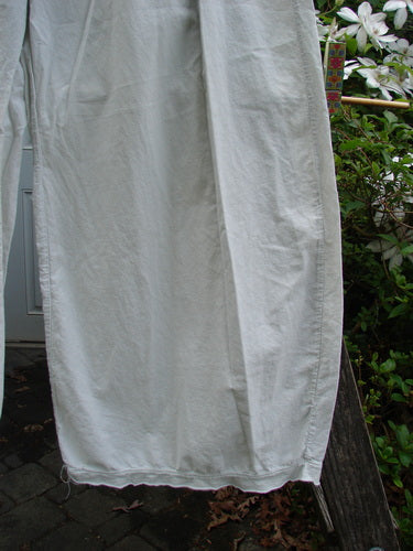 Barclay Batiste Tiny Flutter Pocketless Pant Unpainted Natural Size 0, featuring a full elastic waistline, sweet bottom flutter, and slightly widening lowers, highlighting Bluefishfinder.com's unique vintage clothing style.