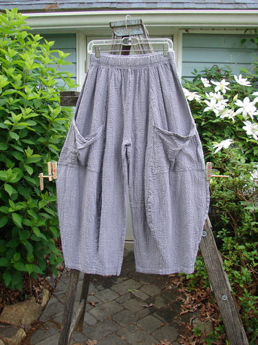 Barclay Pucker 4 Square Pant Unpainted Lavender Size 0, featuring a unique 3D diamond drape from the knee, generous flop front pockets, and a full elastic waistband, all in richly textured medium-weight cotton.