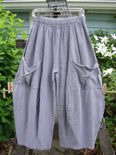 Barclay Pucker 4 Square Pant Unpainted Lavender Size 0, featuring a unique 3D diamond cut from the knee down, generous flop front pockets, and a full elastic waistband, embodying BlueFishFinder's creative vintage style.