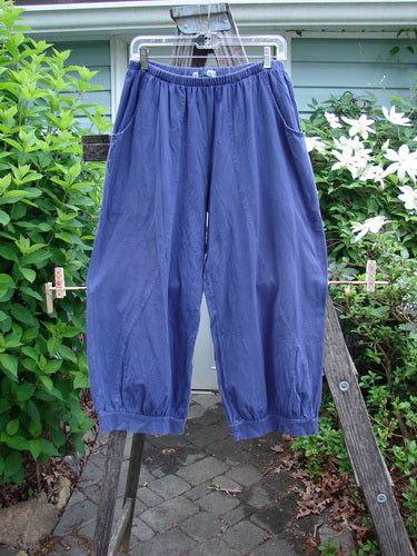 Barclay Curve Pocket Bottom Tab Pant Unpainted Blueberry Size 0, featuring a full elastic waist, billowing lower fall, curvy S seams, top entry pockets, and a gathered tab, perfect for versatile styling.