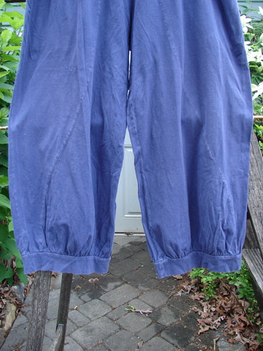 Barclay Curve Pocket Bottom Tab Pant Unpainted Blueberry Size 0, featuring a full elastic waist, billowing lower fall, two pockets, and distinctive curvy seams, embodying Bluefishfinder.com's vintage aesthetic.