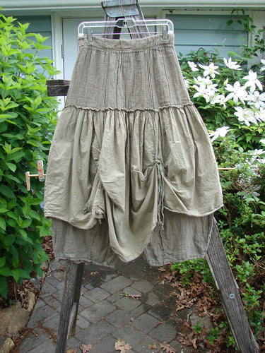 Barclay Linen Batiste Fusion Pant Skirt Unpainted Wheat Size 0 features a full elastic waist, triangular dual ties, and a layered look with tapered, sectional-panel underpants, embodying Bluefishfinder.com's vintage style.