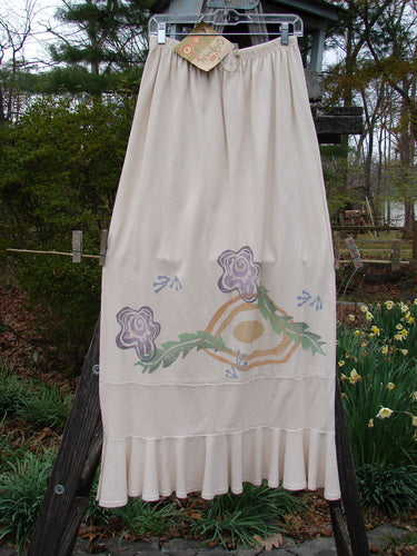 1996 NWT Spring Laughter Skirt Five Petal Birch Bark Size 2 features a detailed floral design, full elastic waistband, and flounce accent, crafted from organic cotton, perfect for expressing individuality.