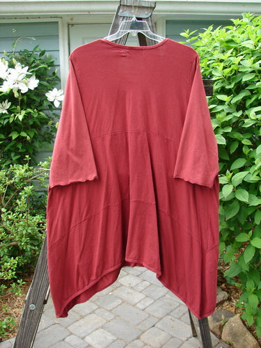 Barclay Gather Two Pocket Dress Unpainted Redish Brick Size 2 hanging on a clothes rack, showcasing its A-line shape, wide three-quarter length sleeves, and two front drop pockets.