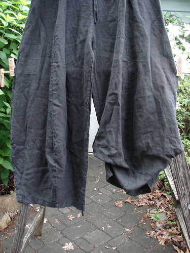 Barclay Linen Tie Bottom 4 Square Pant Unpainted Black Size 2 features a unique 3D diamond cut from knee down, elastic waist, and front drawstring, epitomizing BlueFishFinder's vintage, expressive style.