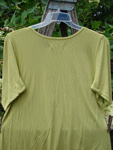 Barclay NWT Modal Slub Simple Tee Frenchtown Sun Gal Citron Size 1 on a clear hanger against a garden backdrop, showcasing its short sleeves and rounded neckline, embodying creative individuality from Bluefishfinder.com.