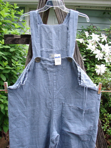 1999 NWT Summercloth Suspender Pant Overall Unpainted Bluestone Size 1 features oversized pockets, thick shoulder straps, and heavyweight buttons, offering versatile wear as an overall or suspender pant.