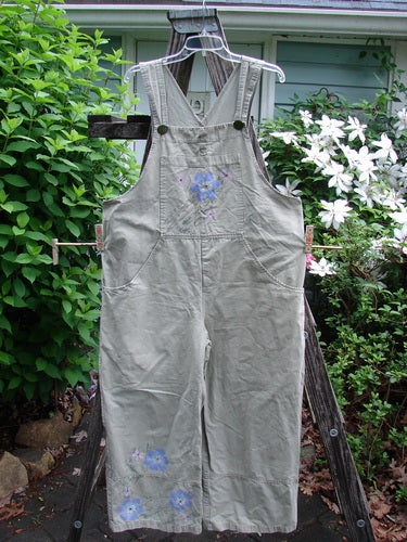 2000 Parachute Overall Pant Jumper Floral Eucalyptus Size 1 features oversized painted bib pocket, deep carpenter pockets, sturdy shoulder straps, wide paneled lowers, and drawcord back, embodying vintage Blue Fish individuality.