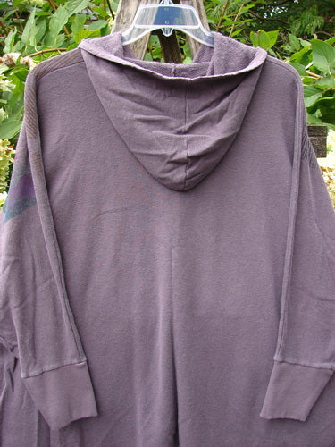 Barclay NWT Cotton Hemp Folklore Hoodie Morning Dove Aura OSFA hangs outdoors, showcasing its hooded design, cozy fleece texture, and dual pockets, reflecting BlueFishFinder's vintage, creative style.