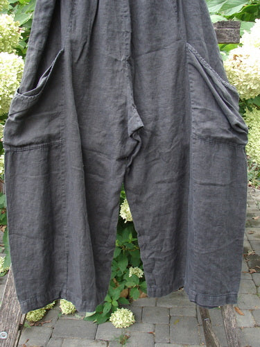 Barclay Linen Crop Two Pocket Pant Unpainted Black Size 2, featuring a loose fit, dropped crotch, and large side pockets, hangs outdoors, reflecting Bluefishfinder.com's vintage-inspired, creatively expressive style.
