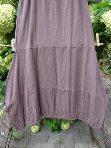 Barclay NWT Sprig Skirt Grid Garden Brown Sparrow Size 0 displayed outdoors, showcasing its drapey, tiered silhouette with a full elastic waistline and painted lower panels on a clothesline.