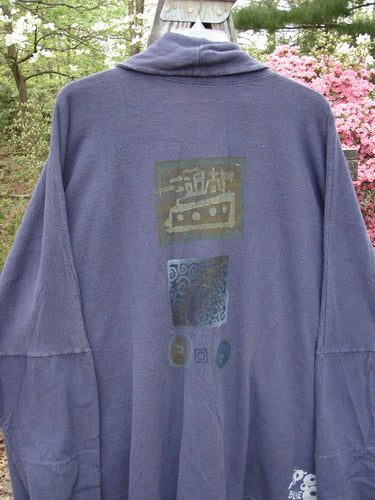 1995 Reprocessed Deco Jacket with Jeweled Flower Button, featuring drop dolman shoulders, long sleeves, double-paneled cuffs, and signature Blue Fish patch.