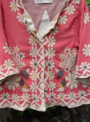 Magnolia Pearl Applique Axel Jacket You are Magical Daisy Bastille OSFA features intricate embroidery on double-lined medium weight European cotton, showcasing meticulous craftsmanship in a relaxed, vintage-inspired silhouette.