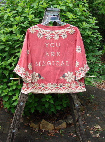 Magnolia Pearl Applique Axel Jacket You are Magical Daisy Bastille OSFA features intricate embroidery on double-lined European cotton, with a relaxed fit, showcasing unique craftsmanship from Bluefishfinder.com's creative vintage collection.