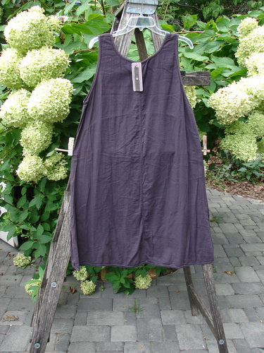 Barclay NWT Textured Salted Shift Unpainted Harrow Red Plum Size 0 hangs on a ladder, showcasing its sleeveless, straight-cut design with scoop neckline, side pockets, and a curved empire waist seam.