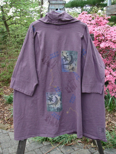 1994 Reprocessed Carriage Jacket Star Moon Fuji Purple Altered OSFA featuring pleated shoulders, oversized collar, vintage buttons, deep pockets, drop shoulders, and a celestial theme paint.