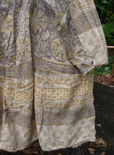 Magnolia Pearl European Cotton Block Print Briar Tunic Top Flower Child OSFA, featuring a Henley snap button combo, raw edges, A-line shape, and dual side drop pockets, reflecting Bluefishfinder.com's vintage style.