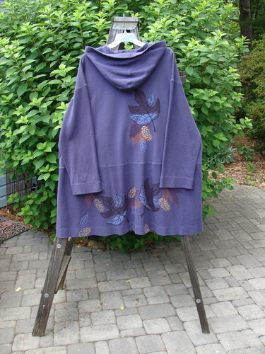 1998 Berber Hooded Bracken Jacket Midnight Leaf Size 2 displayed on a rack, featuring twig toggle buttons, sectional front pocketed panels, and subtle oversized leaf design.