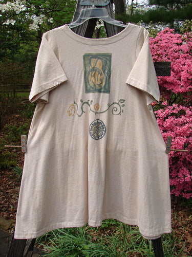 1995 Tiny Button Dress Fruit Floral Garden Flax Size 1 featuring intricate button details, a slightly smaller hourglass shape, swingy hem, and a superior fruit and floral mixed vine theme paint.