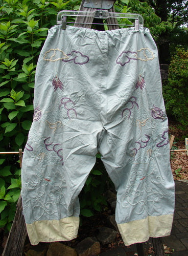 Magnolia Pearl NWT Cotton Satin Embroidered Alyce Dragon Pant Big Sky OSFA, featuring intricate embroidery on lightweight cotton satin fabric, with relaxed waist and distinct wide-leg design, embodying Bluefishfinder.com's creative vintage style.