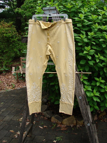 Magnolia Pearl Embroidered Heavy Cotton Whistlestop Underjohn Canary OSFA, showcasing intricate embroidery on a heavyweight European cotton fleece, reflecting Bluefishfinder.com's dedication to unique, vintage-inspired women's apparel.