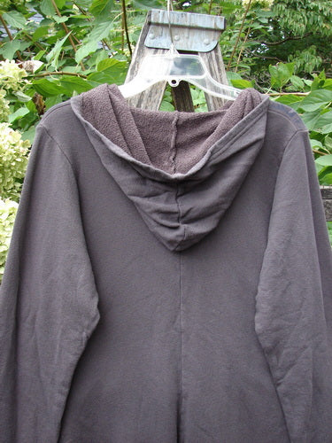 Barclay NWT Fleece Sweet Pocket Hoodie Contour Daisy Brown Sparrow Size 0, showcasing a cordless fleece-lined hood, A-line shape, and a single exterior pocket, displayed on a hanger with natural backdrop.