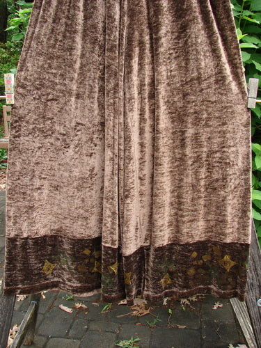 1997 Velvet Cosmos Pant Celtic Path Mandorla Size 2; features wide legs, a two-inch elastic waistband, and intricate Celtic patterns, embodying the BlueFishFinder's vintage style.