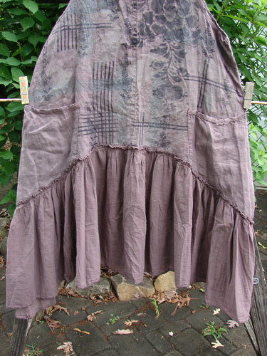 Barclay Linen Batiste Summer Frock Jumper in Floral Grid and Rosewood, featuring a gauze bodice with batiste flounce, oval neckline, and deep pockets, embodying Bluefishfinder.com's vintage style.