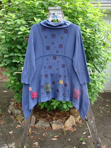 Barclay Patched Thermal Reverse Stitch Pocket Dress Royal Blue Size 0, featuring a unique cowl neck, exterior stitchery, flutter hemline, and painted patches, embodying Bluefishfinder.com's vintage, creative style.