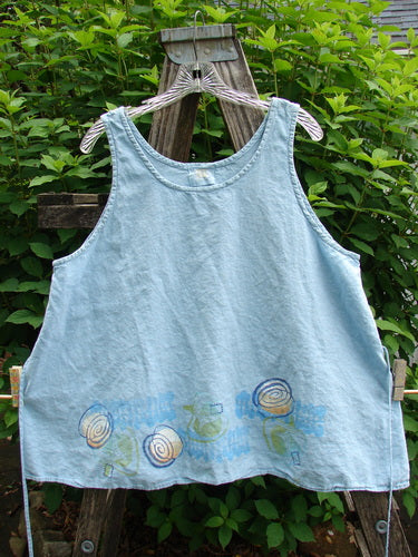 2000 Hemp Flared Tank Tumble Blue Jet Size 2 featuring an A-line flared silhouette, scooped neckline, and distinctive hemline paint. Ideal from Bluefishfinder.com’s vintage collection, reflecting unique, expressive style.