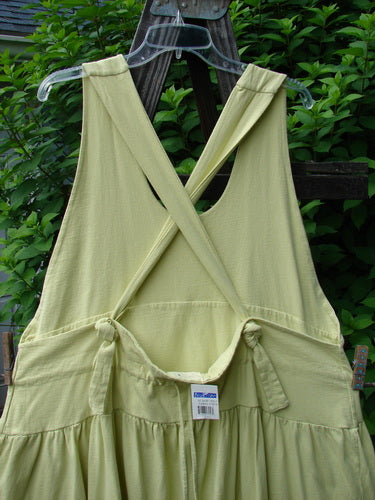 1999 NWT Tadpole Jumper Single Stripe Pike School Citron OSFA displayed on a swing, showcasing adjustable shoulder straps, a sweeping hemline, and round-bottomed pockets.