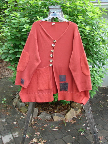 Barclay Thermal Patched Curve Button Contrast Coat Element Sienna Size 0 features a deep V neckline, Taganut button closure, Celtic Moss patches, and dramatic curvy seams, embodying BlueFishFinder's vintage aesthetic.