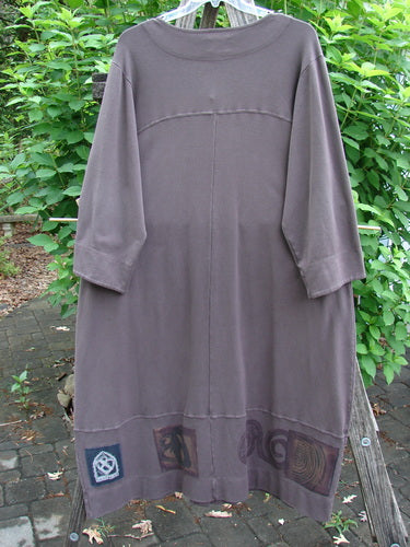 2000 Interlock Glassgow Coat Dress Continuous Celtic Peat Size 0, featuring oversized buttons, V-shaped neckline, and swingy hem with Celtic theme paint, exemplifying Bluefishfinder.com's vintage and expressive clothing style.