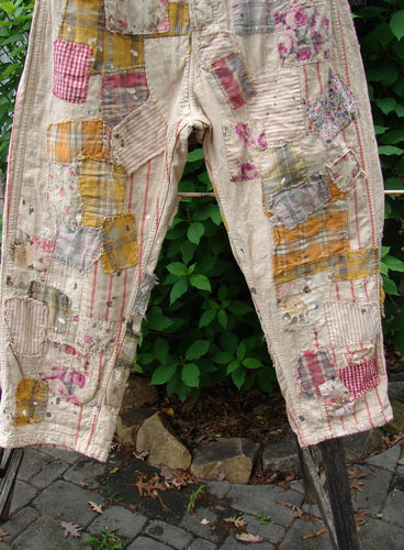 Magnolia Pearl NWT European Cotton Patchwork Miner Jean Encore OSFA features adjustable elements, signature patchwork with textured stitchery, raw edges, and distressing, embodying Bluefishfinder.com’s vintage, expressive style.
