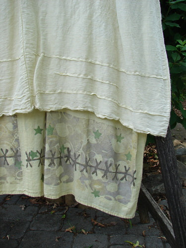 Barclay Hemp Silk Triangular Two Tier Dress Star Wind Citron Size 2, showcasing intricate pinched accents and a unique V-shaped neckline, exemplifies Bluefishfinder.com's vintage, artistic expression style.