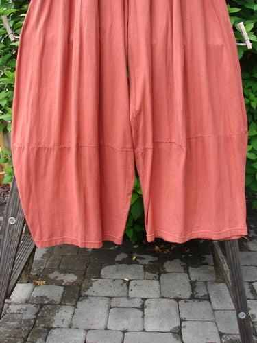 Barclay 4 Square Pant Unpainted Fall Pumpkin Size 2 hanging on a clothes rack, showcasing unique 3D diamond cut from knee down, made of lightweight organic cotton.