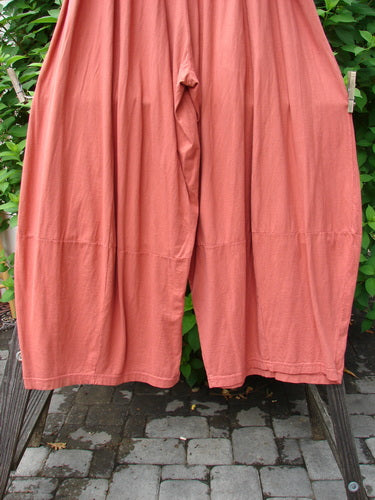 Barclay 4 Square Pant Unpainted Fall Pumpkin Size 2 hanging on a clothesline, showcasing lightweight organic cotton fabric with a unique 3D diamond cut from knee down, pocketless design.