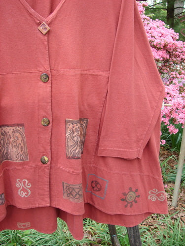 Close-up of the 1993 Modernismo Cardigan Growth Woodberry Altered OSFA, featuring old-time buttons, kangaroo pockets, and a drawcord back.