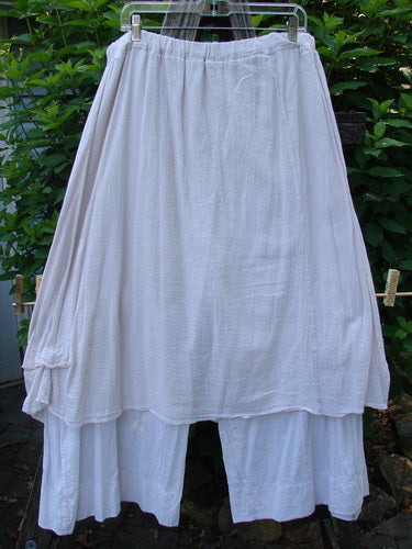 Barclay Gauze Batiste Single Pocket Pant Skirt Unpainted Pink Cloud Size 2, featuring a flowing gauze overlay, round pocket, and elastic waist, perfect for a unique summer look.
