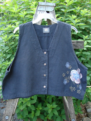 2000 Parachute Cross Stitch Vest Floral Black Size 2 features a vibrant floral design, square neckline, metal buttons, and flared shape, embodying BlueFishFinder's vintage aesthetic and unique fashion style.