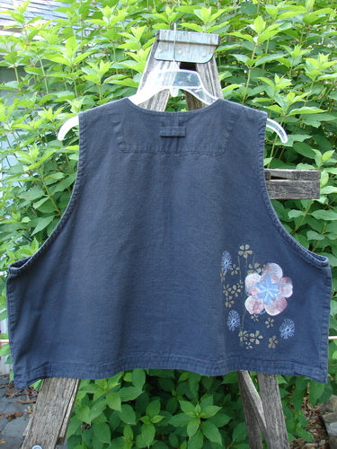 2000 Parachute Cross Stitch Vest Floral Black Size 2 features a vivid floral design on a cropped, flared shape, with a distinctive squared neckline and metal button closure, embodying vintage elegance from Bluefishfinder.com.