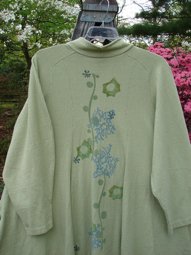 1996 Reprocessed Spring Rain Jacket Coral Reef Seedling OSFA, featuring blue flowers, deep side pockets, vintage closure, and A-line shape, from BlueFishFinder's Spring Collection.