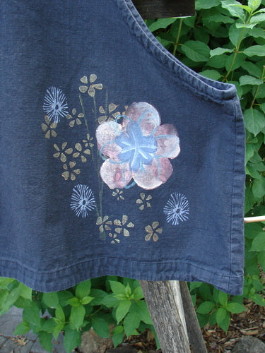 2000 Parachute Cross Stitch Vest Floral Black Size 2, featuring a unique squared neckline, metal button closure, and vibrant floral design, showcasing BlueFishFinder's vintage aesthetic and creative expression.