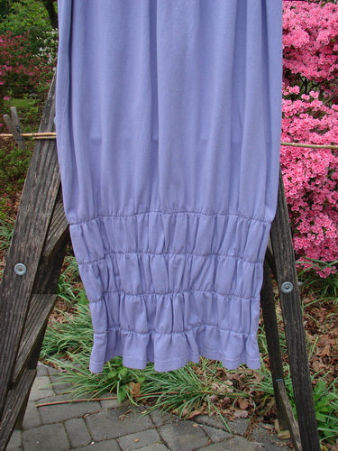 2000 Rings of Saturn Skirt Unpainted Twilight Size 2 displayed on a wooden ladder, showcasing its full skinny larger elastic waistline, tapered lower, and continuous stretchy lower smocking.