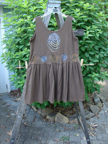 1993 Tier Dress Turn Shell Bark Size 1, features an oval neckline, banded drop waist, and flouncy lower with baby doll pleats, embodying vintage Blue Fish style from their 1993 Summer Collection.