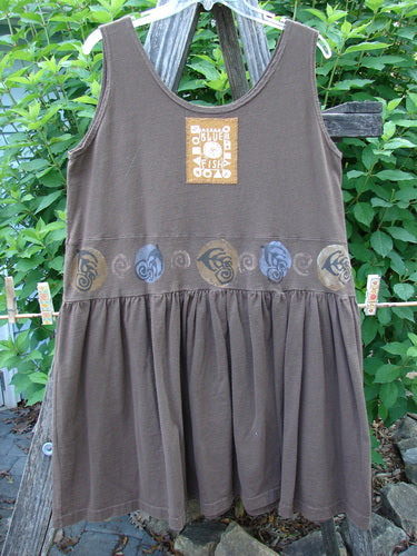 1993 Tier Dress Turn Shell Bark Size 1, featuring a vintage style with an oval neckline, banded drop waistline, and gathered flouncy lower, showcasing unique shell-themed paint from the 1993 Summer Collection.