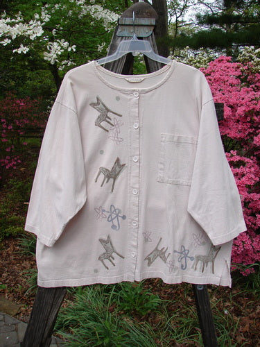 1995 Stargazer Jacket Chair Row Atom China OSFA featuring a painted oversized breast pocket and a slightly rolled neckline, displayed on a hanger with visible drop shoulders and side vents.