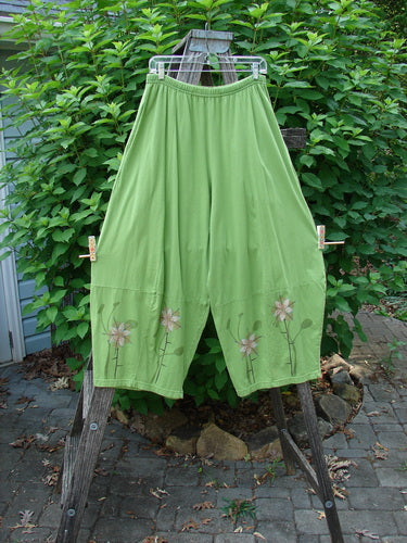 Barclay 4 Square Pant Floral Reach Spearmint Size 0, featuring a unique 3D diamond drape from knee down, floral-themed design, elastic waistband, and pockets. Almost perfect condition with slight wear.